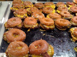 Cheeseburgers on Krispy Kreme Doughnuts.